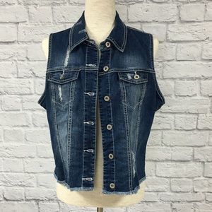 Maurice’s distressed denim vest, L